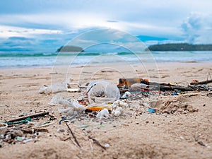 Garbage on sand beach