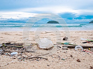 garbage on sand beach