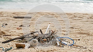 garbage on sand beach
