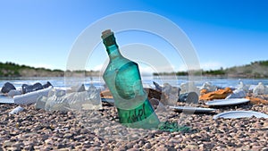 Garbage on the sea beach ecologic concept