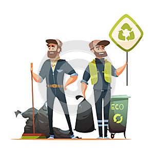 Garbage Sorting Collecting Recycling Cartoon Illustration