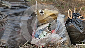 Garbage torn bags the package and recycle green bin environmental outdoors pollution