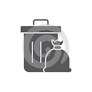 Garbage trash bin and bag vector icon symbol isolated on white background