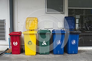 Garbage Trash Bins for collecting a recycle materials. Garbage trash bins for waste segregation. Separate waste