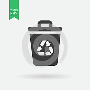 Garbage Trash can bin Vector Icon. Eco Bio concept, recycling. Flat design illustration isolated on white. Black sign for website
