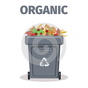 Garbage or trash can for organic products. Recycling waste container. Vector illustration in flat style