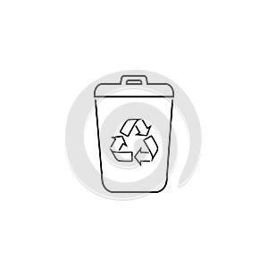 Garbage Trash can Vector Line Icon. Eco Bio concept, recycling. Flat design illustration isolated on white background