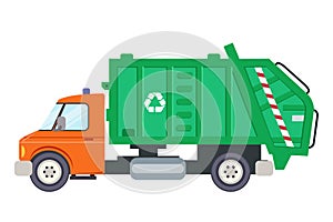 Garbage truck car machine recycle trash transportation automobile flat design vector illustration