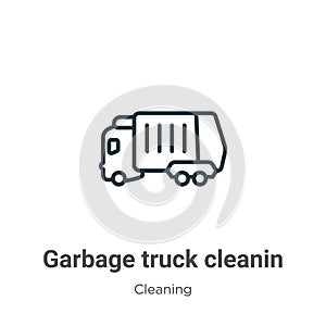 Garbage truck cleanin outline vector icon. Thin line black garbage truck cleanin icon, flat vector simple element illustration