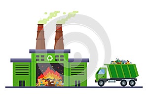 garbage truck goes to incinerate waste at an incineration plant. photo