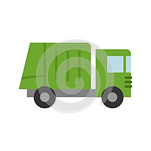 Garbage truck icon. Collection and transportation of solid household and commercial waste. Pictogram isolated on white background