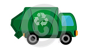 Garbage truck isolated on white background, clip art of recycle truck waste management, garbage truck icon simple, illustration