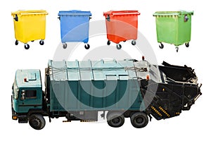 Garbage truck with recycle bin set 