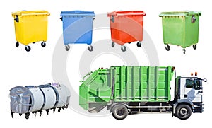 Garbage truck with recycle bin set