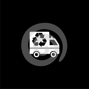 Garbage Truck with Recycle Symbol  icon isolated on dark background