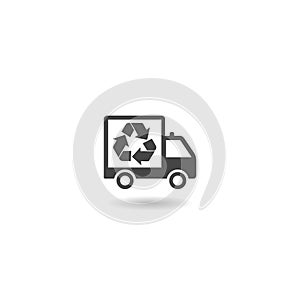 Garbage Truck with Recycle Symbol icon with shadow