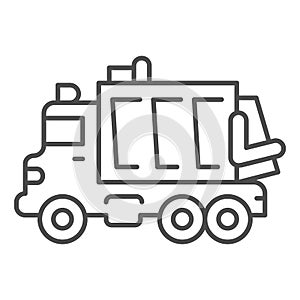 Garbage truck thin line icon, heavy equipment concept, Garbage machinery sign on white background, Recycle Truck icon in