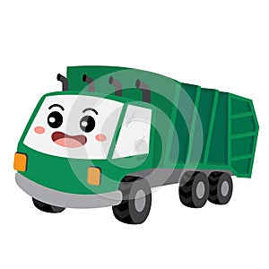 Garbage Truck transportation cartoon character perspective view vector illustration