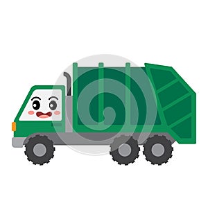 Garbage Truck transportation cartoon character side view vector illustration