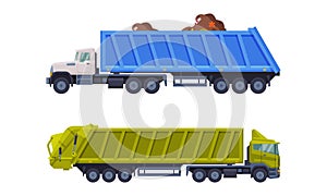 Garbage Truck for Transporting Solid Waste to Recycling Center Vector Set photo