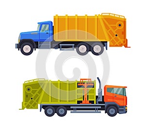 Garbage Truck for Transporting Solid Waste to Recycling Center Vector Set photo