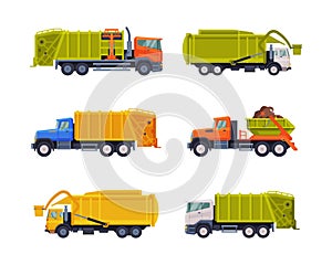 Garbage Truck for Transporting Solid Waste to Recycling Center Vector Set photo