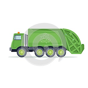 Garbage truck. Trash, waste and rubbish transporting machine for recycle. Vector