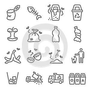 Garbage Vector Line Icon Set. Contains such Icons as Banana Peel, Fishbone, Eggshell, Trash and more. Expanded Stroke photo