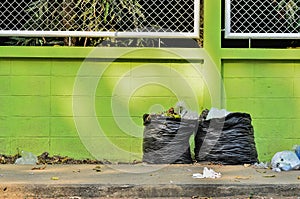 Garbage and waiste in black bags