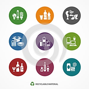 Garbage waste recycling icons round