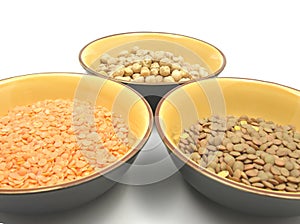 Garbanzos lentils and red lentils photo