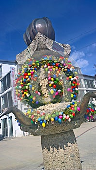 Garching, Germany - Easter decoration on fountain