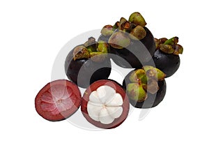 Garcinia mangostana Linn, fresh fruit, quite round, hard outer shell, purple red flesh, white in taste, sweet and delicious.