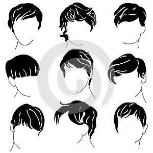 Garcon haircut set of silhouettes, female stylish hairstyle for short hair
