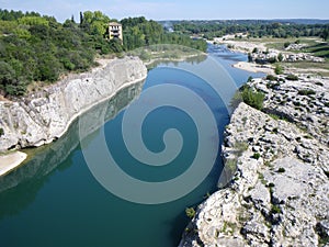 Gard River at Pont Du Gard in southern France,