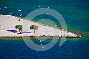 Garda lake strand beach aerial view on Sarca river mouth