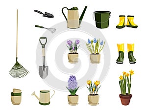 Garden accessories illustration. Gardening design. Vector illustration.