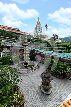 The garden against the Pagoda located in the Kek Lok Si temple, Temple of Supreme Bliss , in Penang