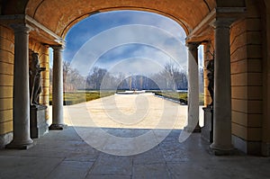 Garden through arcades