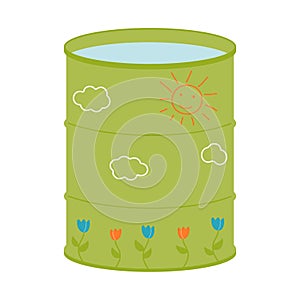 A garden barrel with water. A rainwater storage tank. Watering plants