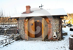 Garden of bath house in Vidzeme region. Latvia