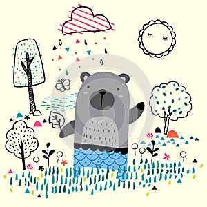 Garden bear illustration