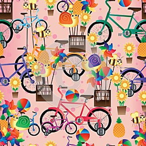 Garden bicycle seamless pattern