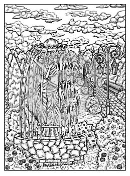 Garden. Black and white mystic concept for Lenormand oracle tarot card