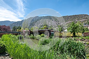 Garden of the Central Park of Andorra La Vella, capital of the Principality of Andorra in the summer of 2022
