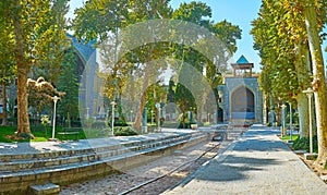 In garden of Chaharbagh Madraseh of Isfahan, Iran