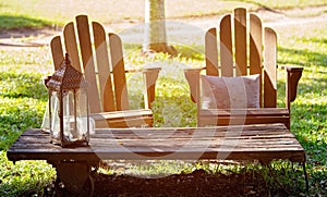 Garden Chairs And Table Bathed In Sunlight