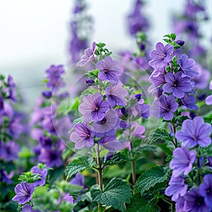 Garden of color Purple flowers with key copy space backdrop