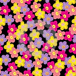 Garden Colored Flower Cartoon Vector Pattern Seamless photo