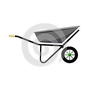A garden and construction wheelbarrow. A convenient and maneuverable device for moving goods. photo